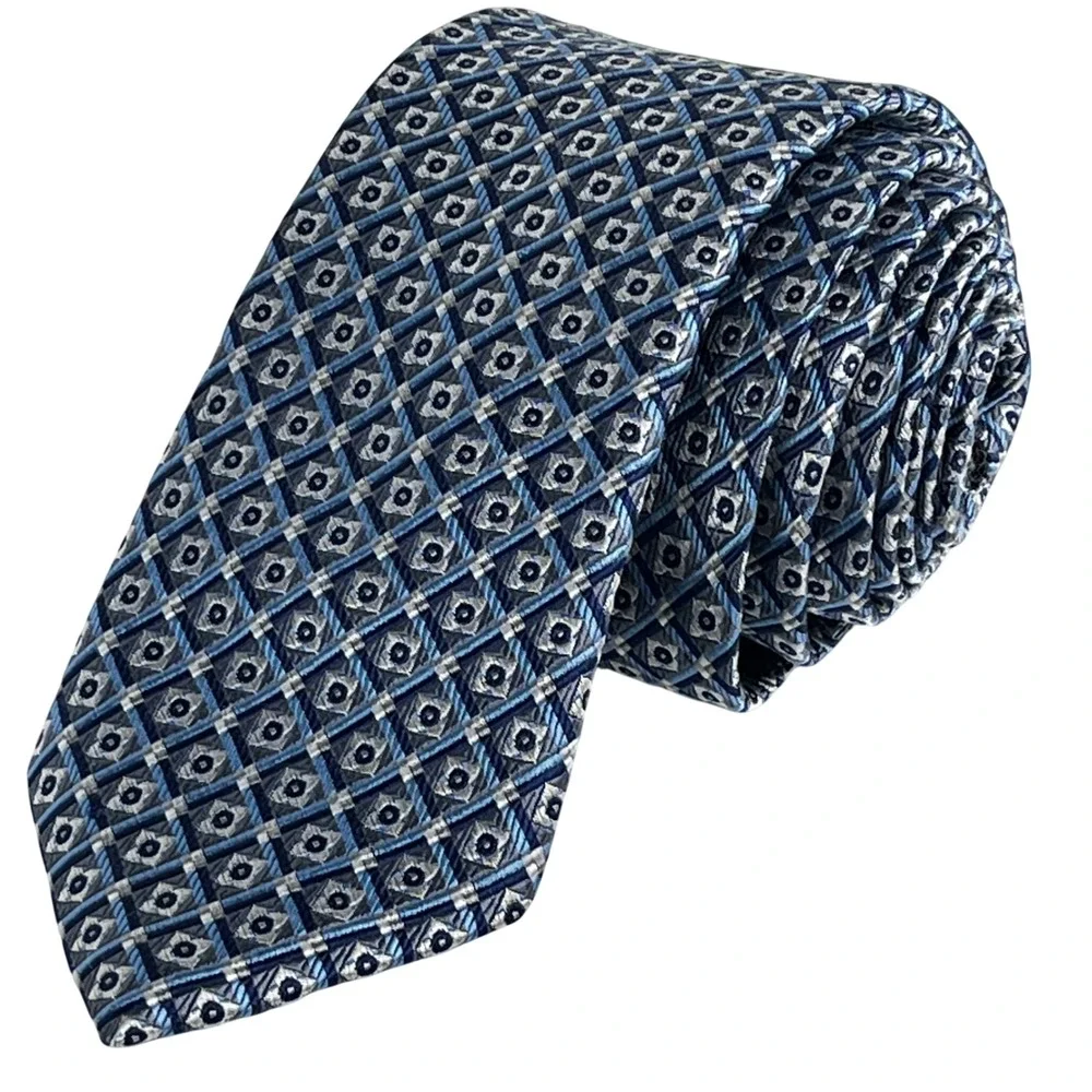 Jos. A. Bank Reserve Tie Mens Blue Silver‎ Geometric Silk Necktie 1301